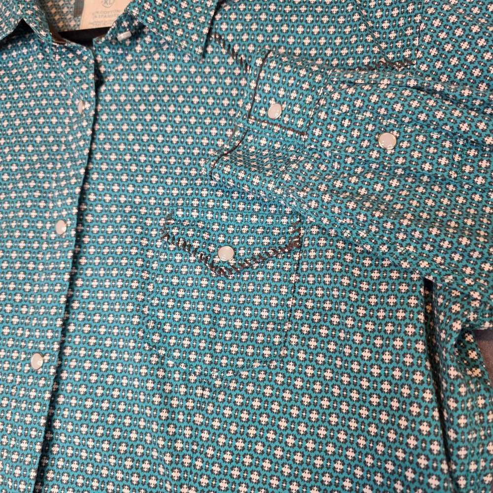 Men's Teal Patterned Button-Up Shirt